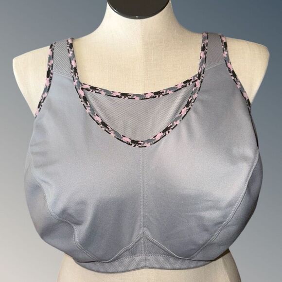 Glamorise Gray and Pink Sports Bra with Seamless Full-Coverage Design 46G - Picture 2 of 6